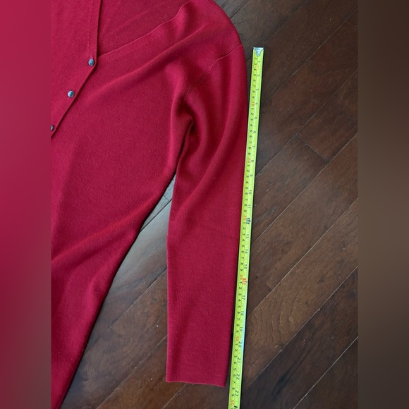 VTG 90s Eddie Bauer Womens M red Fine Italian Merino Wool Long Cardigan Sweater - Picture 9 of 11